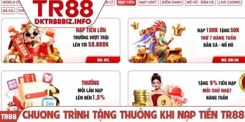 Chương trình tặng thưởng khi nạp tiền TR88