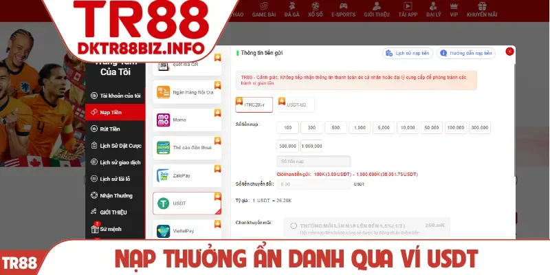Nạp thưởng ẩn danh qua ví USDT