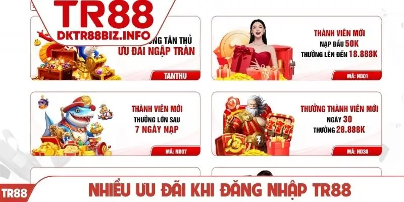 Nhiều ưu đãi khi đăng nhập TR88