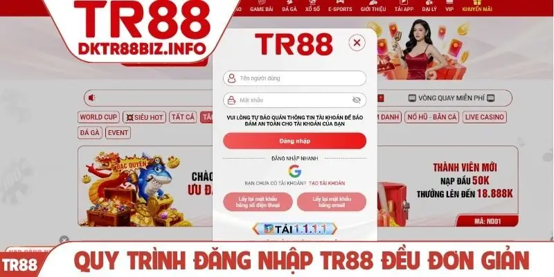 Quy trình đăng nhập TR88 đều đơn giản