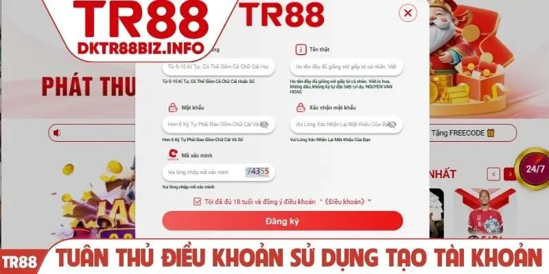 Tuân thủ điều khoản sử dụng tạo tài khoản